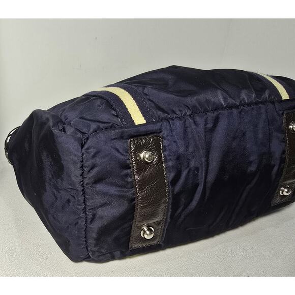 OROBIANCO Nylon Tote Bag Navy w/ Navy/beige webbing & Leather Trim Lg Made Italy - Picture 7 of 16